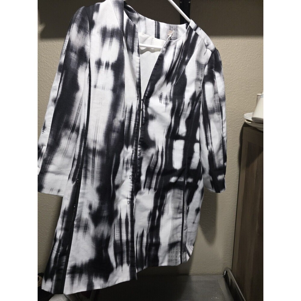 CHICO'S Women's Size 2 US Large Black White  Long Lightweight Lined Jacket Coat